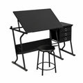 Table à dessin noire avec tiroirs et tabouret, métal