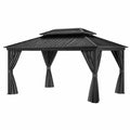 Aluminium Gartenpavillon mit Polycarbonat Dach und Polyester Vorhängen Grau 300x400 cm