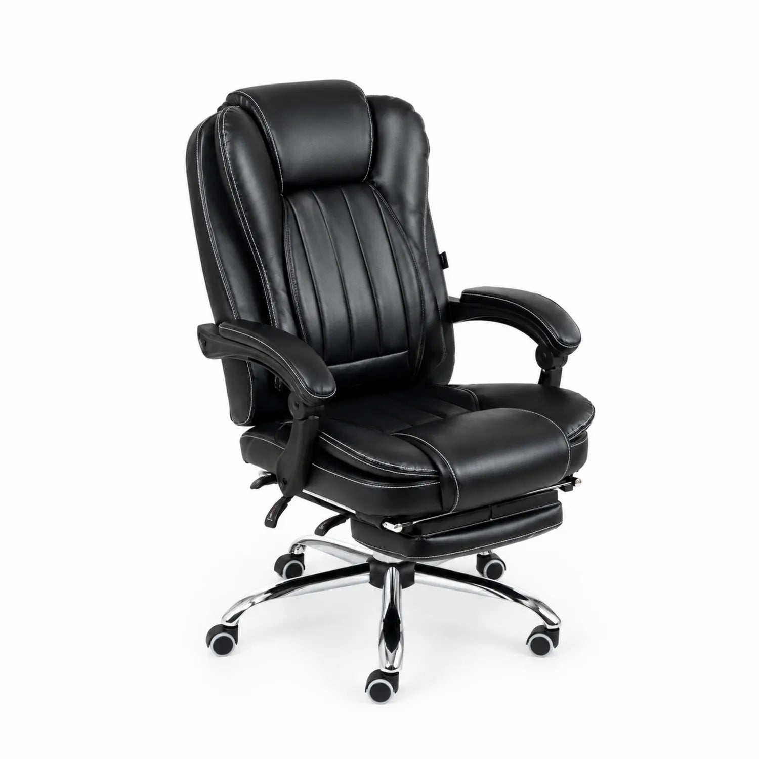 Fauteuil de bureau en similicuir noir avec repose-pieds