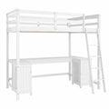 Hochbett mit Leiter, Schreibtisch und Schränken, Kiefernholz, Weiß