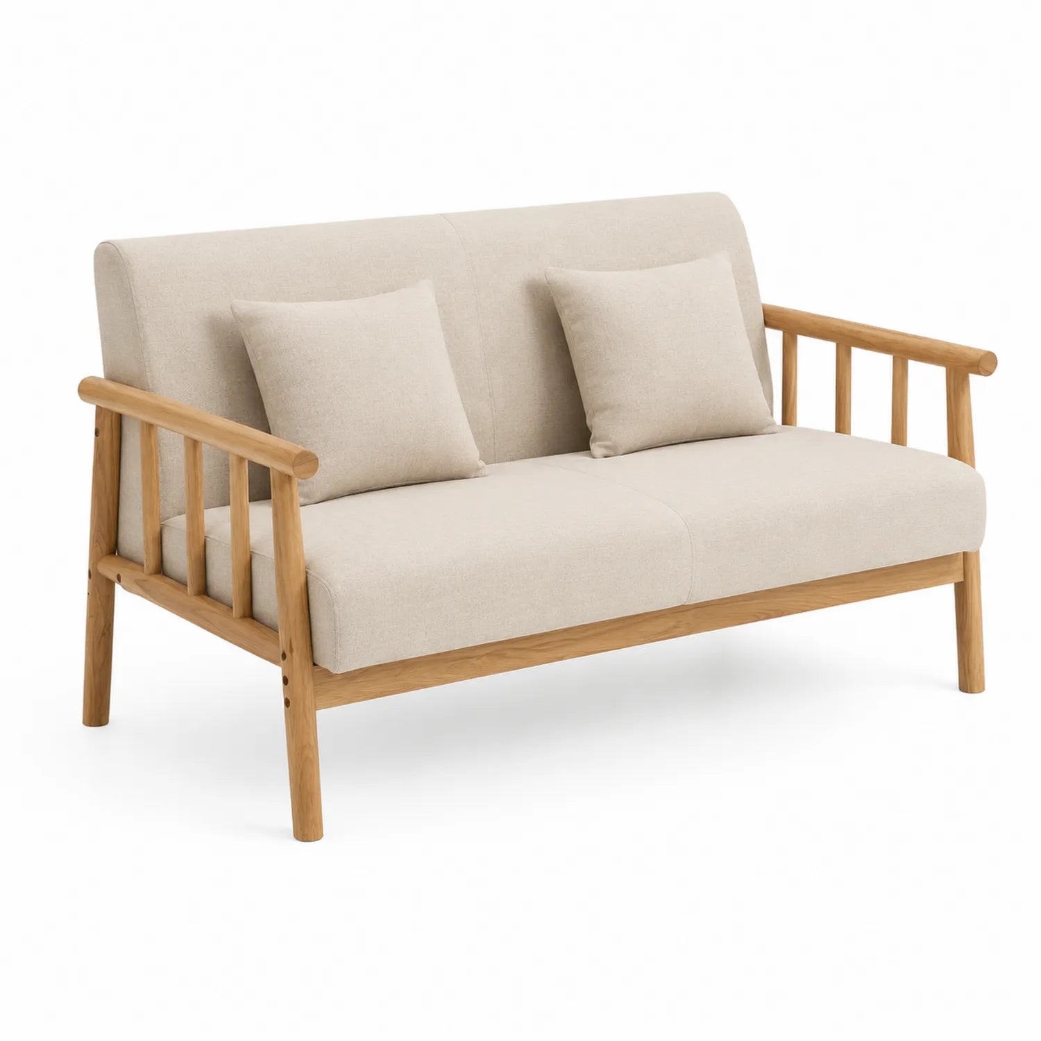 2-Sitzer Sofa Eichenholz Leinen Beige 140cm