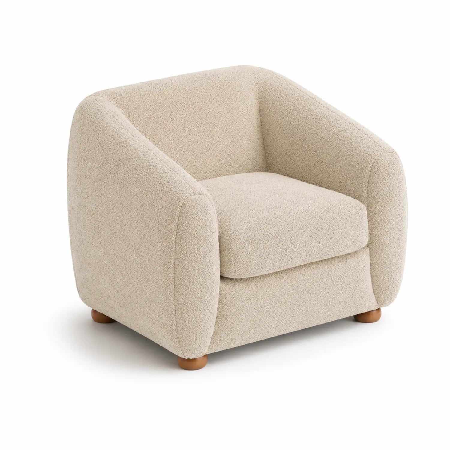 Fauteuil enfant tissu bouclette pieds en bois Beige 60cm x 55cm x 50cm