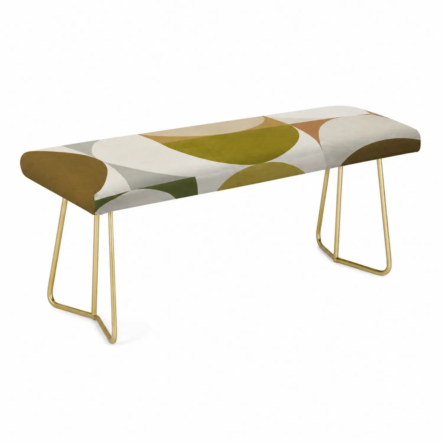 Banc rembourré en tissu et métal, géométrique, multicolore, 120x40x50 cm