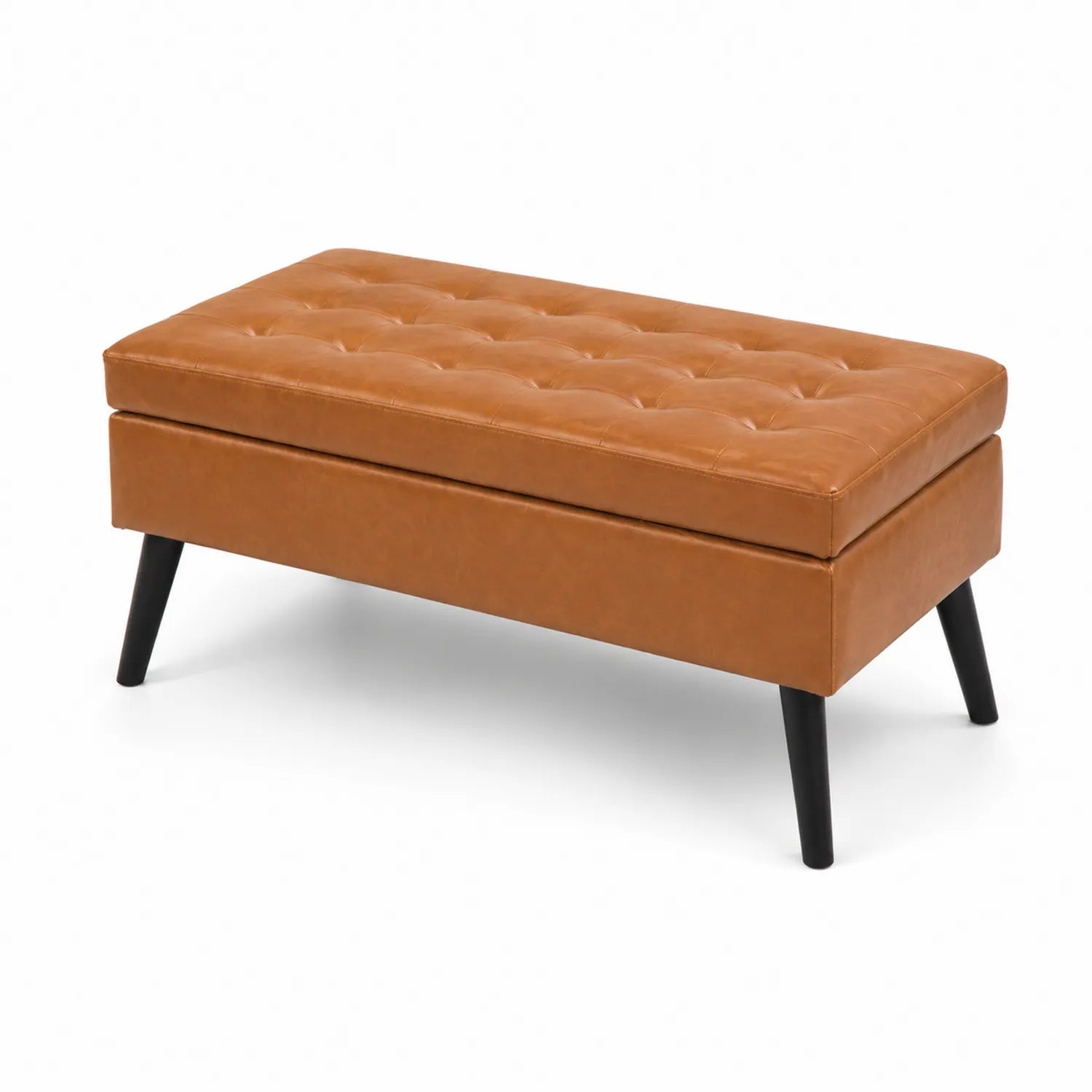 Banc en similicuir avec pieds en bois, Cognac