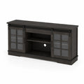 Meuble TV en bois avec portes coulissantes en verre cannelé gris foncé