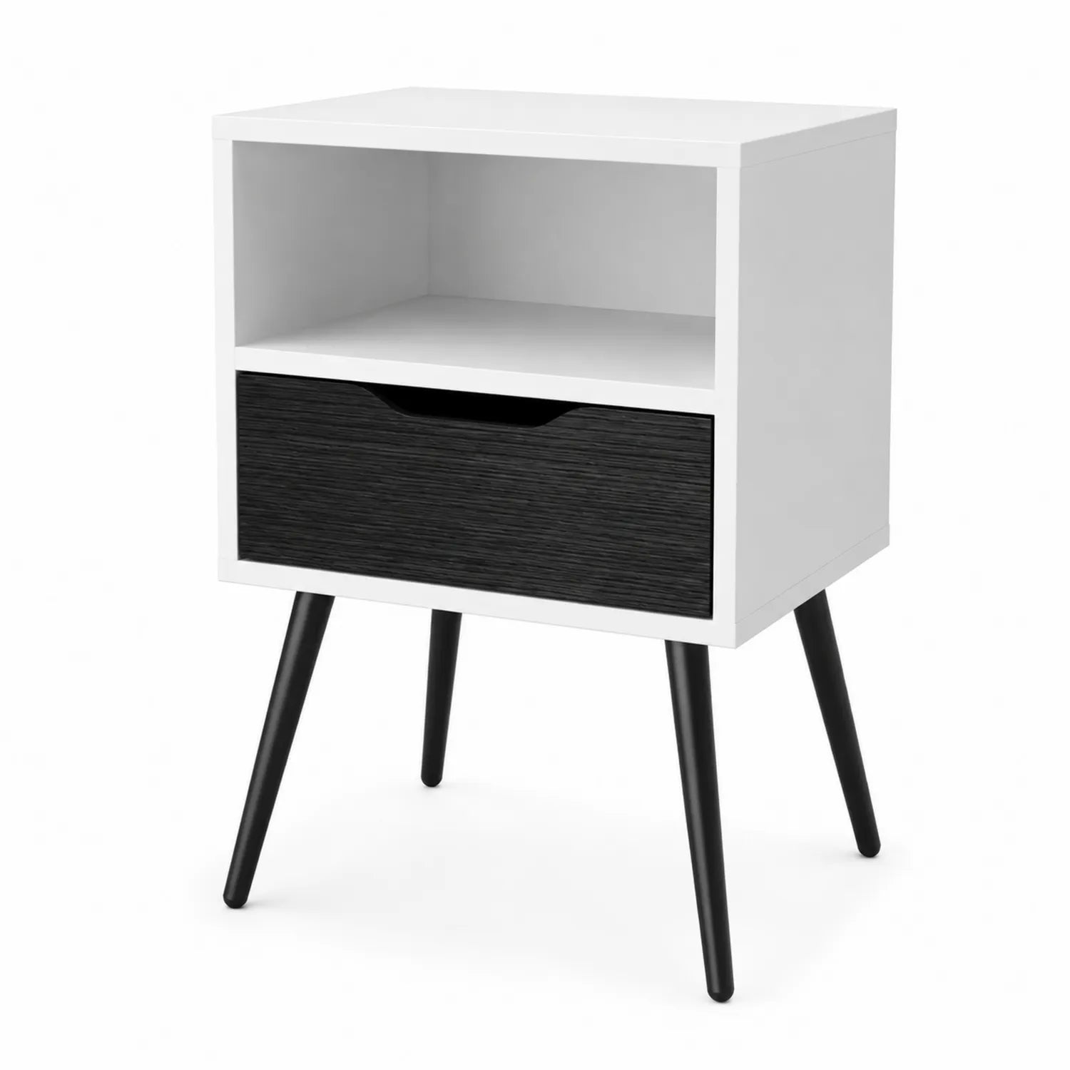 MDF Nachttisch mit Schublade Weiß/Schwarz 60x45x35cm