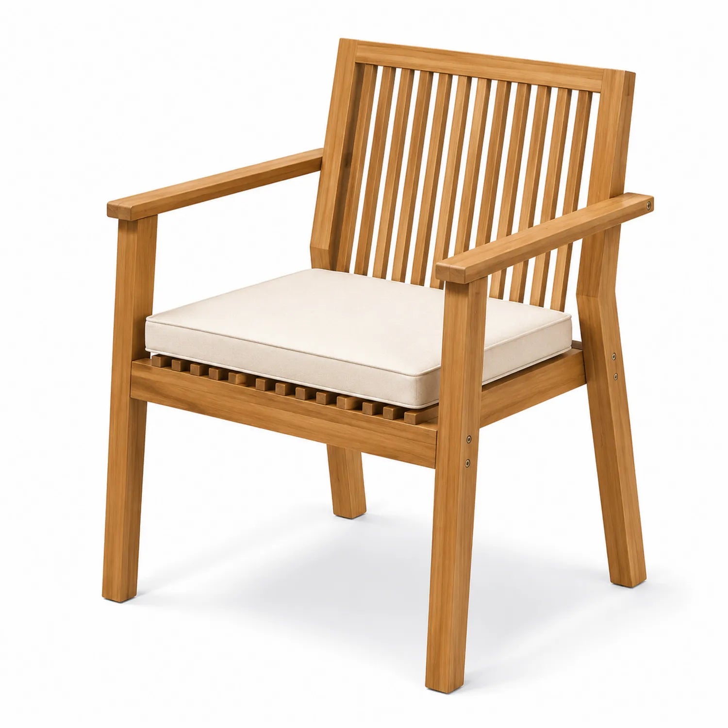 Outdoor-Stuhl aus Akazienholz mit beigem Polyesterkissen