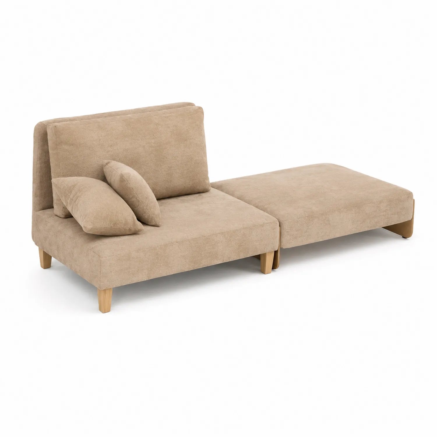 Ensemble de canapé modulaire avec revêtement en microfibre et pieds en bois, Beige