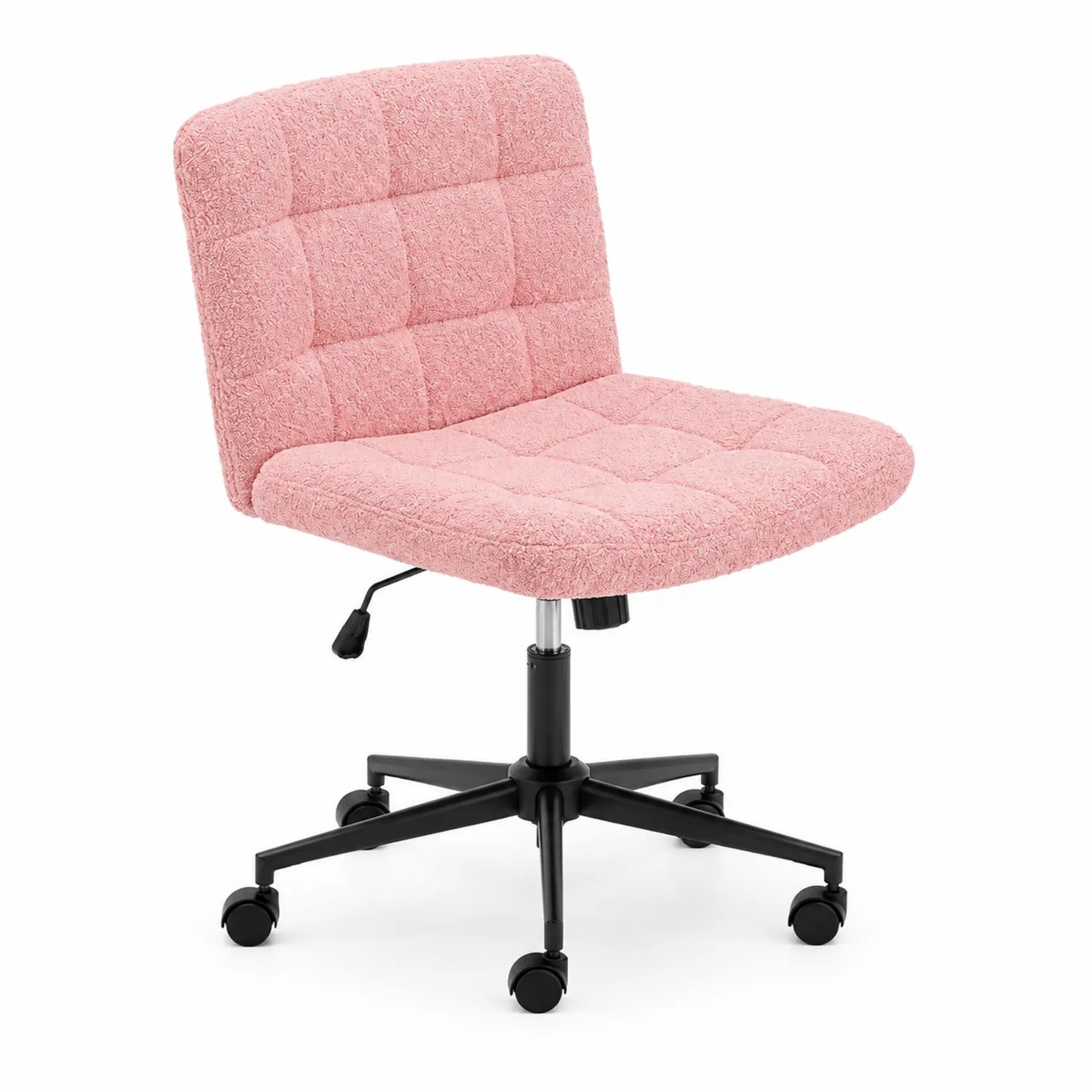 Bürostuhl aus Bouclé, verstellbar, Rosa, Stahlgestell