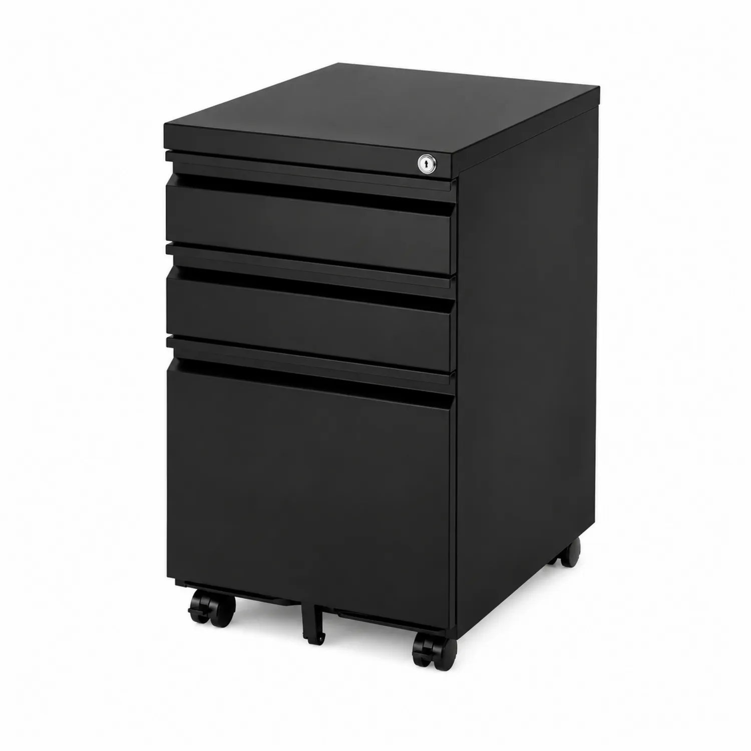 Stahl Aktenschrank Schwarz mit Rollen 4 Schubladen 62cm Höhe