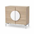Sideboard aus Eichenfurnier mit Metallgestell, Natur und Weiß, 80x35x75 cm