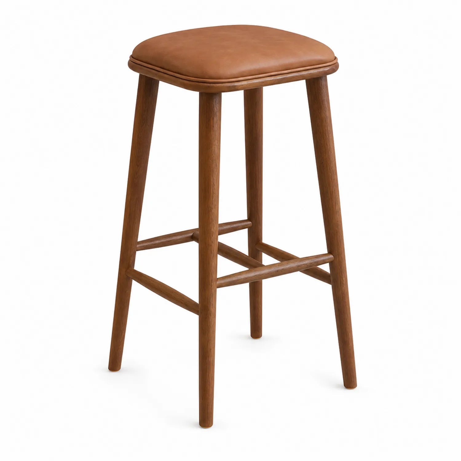 Holz Barhocker mit Ledersitz Braun 75cm